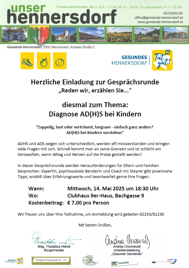 Einladung Gesprächsrunde ADHS 14. Mai 2025 Hennersdorf